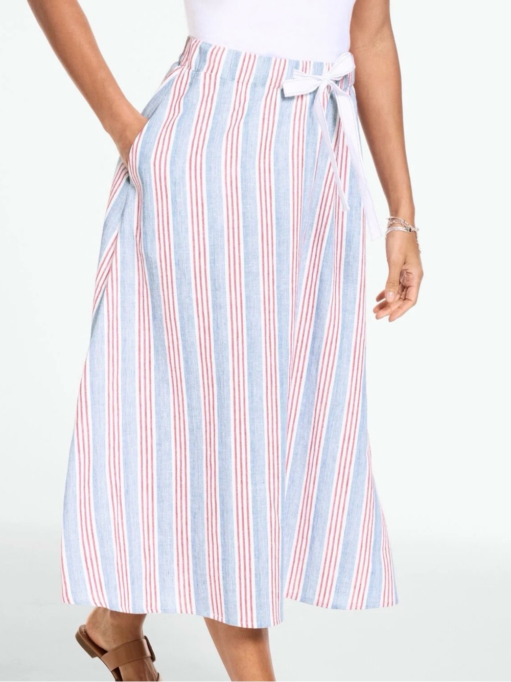 TALBOTS LINEN-BLEND PULL-ON SKIRT - SHORE STRIPE- New without tag, never worn